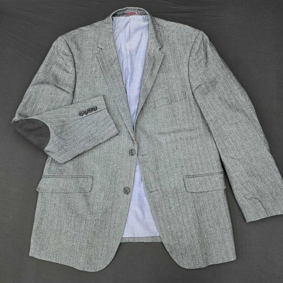US Polo Assn Sport Coat Dark Gray 100% Cotten Shell Blazer Mens 44R Herringbone - Picture 1 of 6
